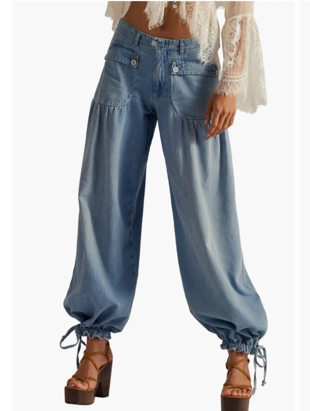 We The Free Lotus Balloon Jeans by Free People Barrel Leg Drawstring Ankles 26